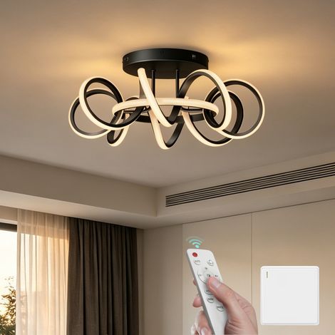 Mai & Mai Plafoniera LED Soffitto 95 W, 4600 lm, Illuminazione a Soffitto Moderna 3000 K - 6000 K, per Camera da Letto, Sala, Cucina, Bagno e Corridoio, Nero, Modello Nuvora06 (1/5)