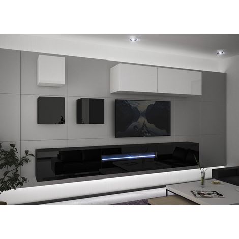 Ensemble meuble TV NEXT 277 AN277-17BW-HG23-1A noir-blanc brillant 257 cm