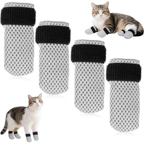 Protège-griffes pour chats - Accessoires pour animaux, lot de 4 protège-griffes, chaussures pour chats en maille respirante, réglables (1/4)