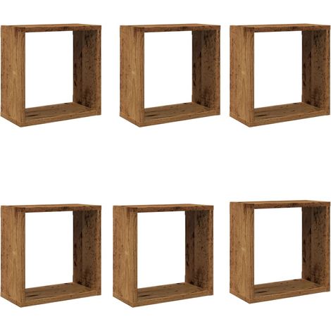Mensole Parete a Cubo 6 pz Legno Vecchio 30x15x30 cm Truciolato vidaXL