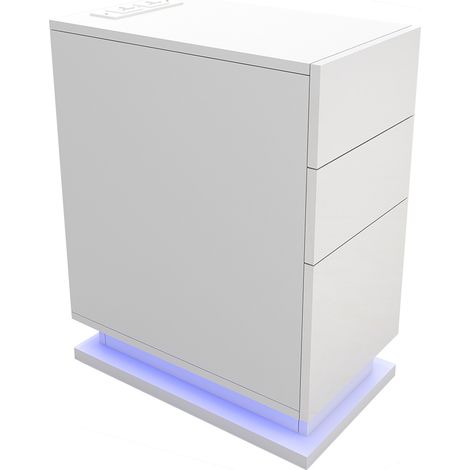 Haloyo® Comodino moderno a 3 cassetti con luci a LED, comodino, per soggiorno, camera da letto, 50x30x63cm, bianco (1/5)