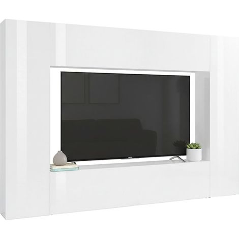 Dmora - Pared Equipada Dgirm, Conjunto de salón Mueble TV con 4 puertas, Mueble de salón polivalente, 100% Made in Italy, cm 260x30h180, Blanco brillante