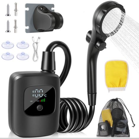 Doccia portatile da campeggio con flusso d'acqua 3 volte più potente, 3 modalità di getto, impermeabile IPX8. (1/4)
