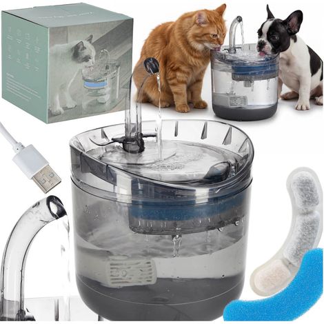 Fuente de agua para mascotas de 1,8 L, bomba USB, filtro de carbón. (1/5)