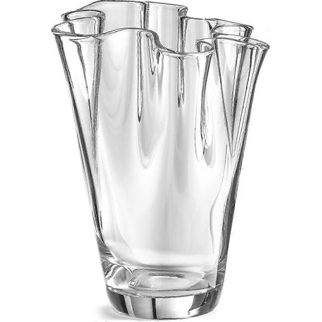 Vase à fleurs en verre de 23 cm, design unique avec bord ondulé, robuste et lourd, soufflé à la bouche, idéal pour les tulipes. (1/5)