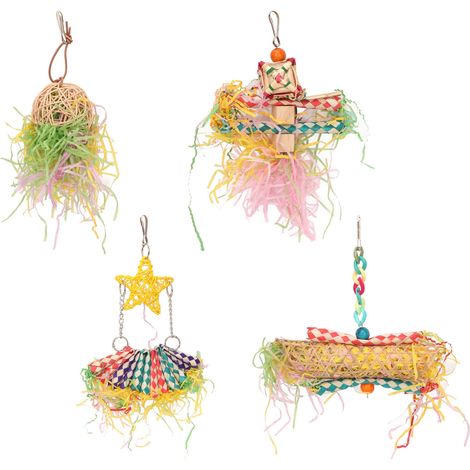 Jouets à déchiqueter pour oiseaux, jouets colorés anti-anxiété pour perroquets, avec crochet, pour inséparables et calopsittes. (1/5)