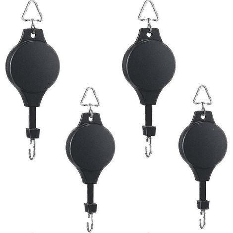 Lot de 4 poulies rétractables pour plantes, crochets et suspensions réglables pour paniers de jardin, pots et mangeoires à oiseaux. Disponibles en différentes tailles. (1/5)