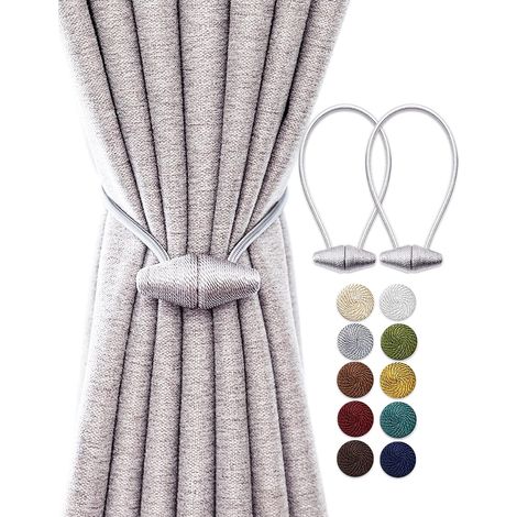 Embrasses de Rideau Magnétiques avec Aimant Plus Grand de Mise à Niveau, Paquet de 2 Retenues de Draperie de 48 cm pour Rideau Intérieur et Extérieur - Gris Argenté (1/5)