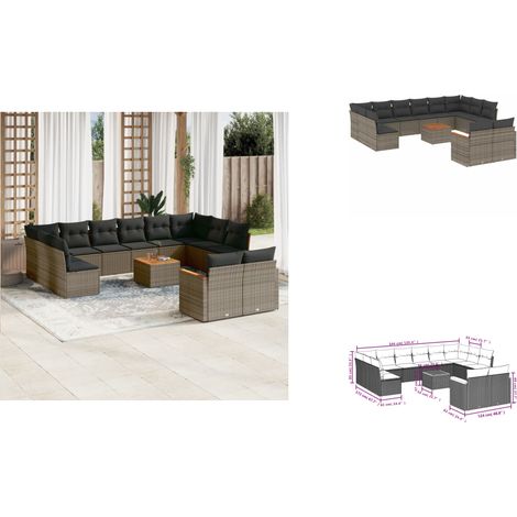 13-tlg. Garten-Sofagarnitur mit Kissen Grau Poly Rattan - Gartenmöbel - Gartensorte - Outdoor Möbel - Lounge Set - Esstisch (1/3)