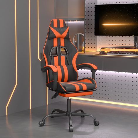 vidaXL Chaise de jeu avec repose-pied Noir et orange Similicuir (1/5)