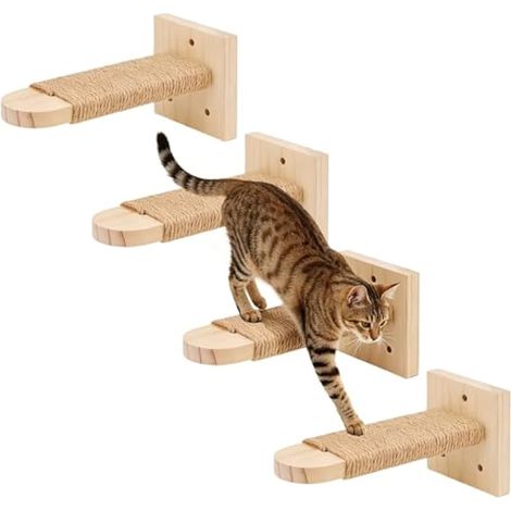 4 Pièces Étagères Murales pour Chat, Mur d'escalade pour Chats, Meuble Mural pour Chat, Perchoir Plateforme pour Chats Charge Maximale 10KG (1/5)