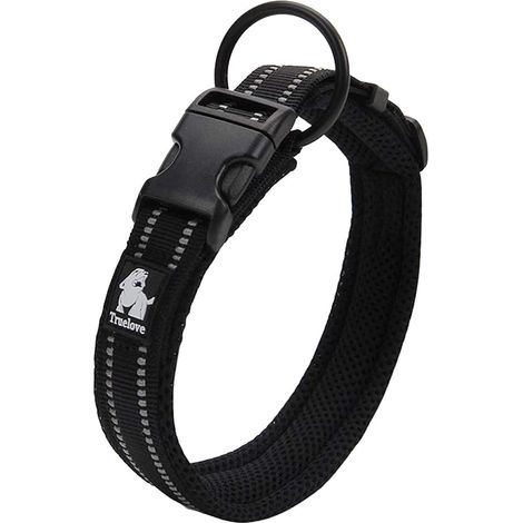 Collier Réfléchissant pour Chien, Réglable, en Nylon Résistant et Rembourré pour un Confort Optimal, Collier Classique pour Animaux de Compagnie TLC5011 (Noir, S) (1/3)