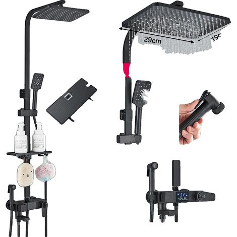 Ensemble de douche, fonction pluie, contrôle thermostatique, thermostatique noir (1/2)