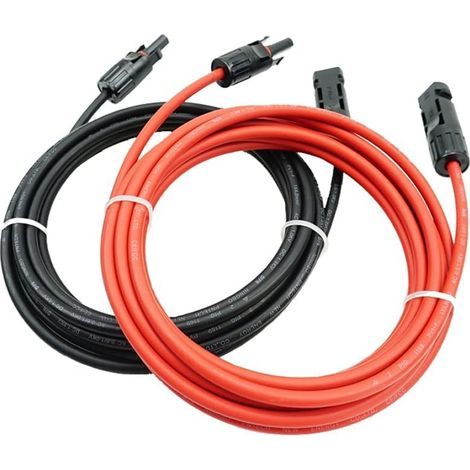 Lot de 1 Câble d'extension pour panneau solaire - 1 m 10 AWG (6 mm²), faisceau de câblage adaptateur avec connecteur, câble électrique en cuivre étamé - Rouge + noir (6 mm²/2m) (1/5)