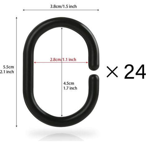 24 Anneaux de Douche en Plastique, Accessoire Anneaux pour Rideaux, 24 Crochets Simples - Noir