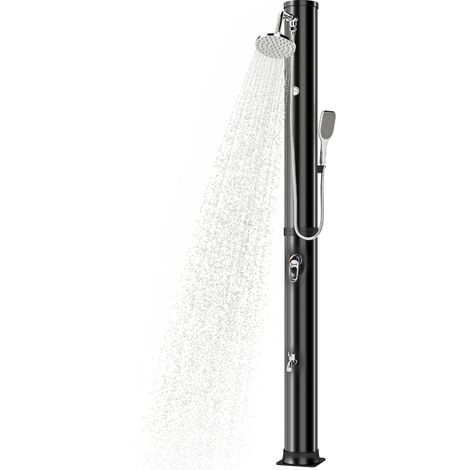 Douche solaire de jardin - Outsunny - 40L douchette à main et robinet lave-pieds mitigeur eau chaude - 218cm de haut - noir