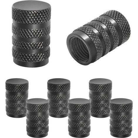 8 Pièces Capuchon de Valve Auto en Aluminium Bouchons de Tige de Valve de Pneu Capuchon de Valve Auto avec Joint pour Voitures, SUV, Vélos, Camions, Motos (Noir) (1/4)