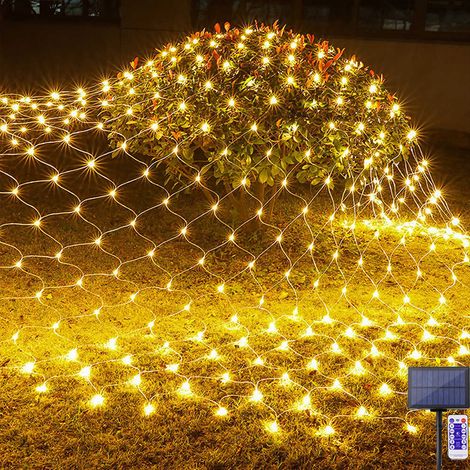 Solar-Netzlichter für den Außenbereich, 2 m x 3 m, 198 LEDs, Netzlichter mit 8 Modi, Fernbedienung, wasserdichte Netzlichter für Weihnachtsbüsche, Zäune, Gärten