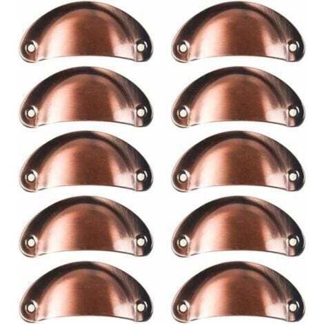 10x Vintage Shell Handles for Drawers, Cabinets, and Kitchen Furniture, Curved Iron Retro Cupboard Door Knobs 8.2 cm x 3.5 cm, Metal Door Knobs for Cabinets and Furniture Decoration (Red Copper) (1/4)