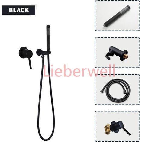 Pommeau de douche à main rond en laiton chromé or noir gris ensemble de douche support mural réglable Kit de douche de bain à économie d'eau à main (1/4)