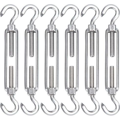 M5 Tendeur Cable Acier Inoxydable, Lot de 6 Tendeur de Fil Crochet et Crochet Rglable Heavy Duty Tension Hook & Hook pour Corde Cable Fil Linge, Grillagefor Sun Shade Installation