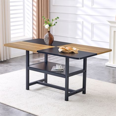 Table à Manger Design Industriel 160x90x76cm - Table de Cuisine pour 4-6 Personnes avec Étagère de Rangement - Noir et Marron (1/5)