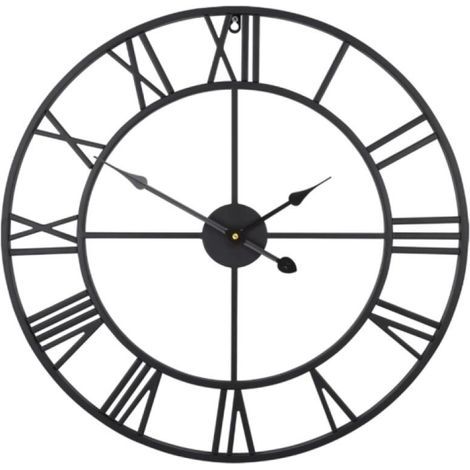 Large Round Metal Wall Clock in Vintage Style, Silent, No Ticking, Battery Operated, 40cm, Black Roman Numerals, for Living Room, Bedroom, Kitchen Decoration (1/5)