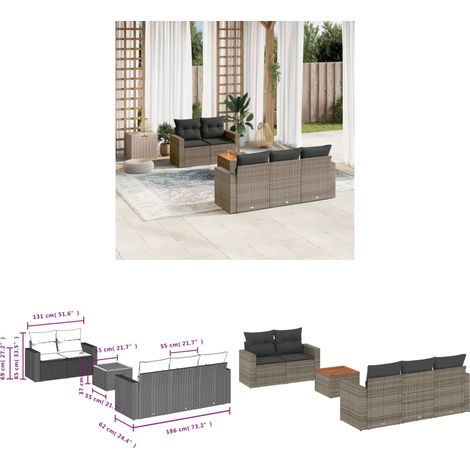 Salon de jardin 6 pcs avec coussins gris résine tressée - Ensemble Salon De Jardin - Salon De Jardin Extérieur - Meuble De Jardin - Mobilier De Jardin - Résine Tressée - Home & Living (1/3)