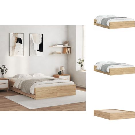 Cadre de lit avec tiroirs sans matelas chêne sonoma 120x200 cm - Cadre De Lit - Lit Double - Tiroir Intégré - Lit Design - Meuble Rangement (1/5)