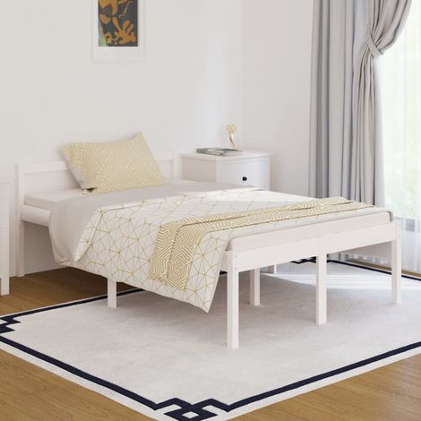 Lit adulte pour 2 personnes, Structure de lit, Assemblage Facile, Blanc Bois massif 120x190 cm Petit double OIB8647E (1/5)