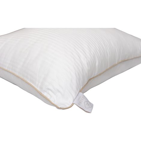 Oreiller moelleux 50 x 70 cm – Garnissage COM'DUV 100% polyester – Enveloppe satin de coton rayé – Confort optimal pour toutes les positions – Lestra