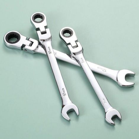 Clé mixte à cliquet - - 12 mm - Tête articulée - 15 cm - Non réversible - Acier - Argent (1/4)