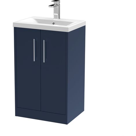 Winshill Contemporary 2 Door Floor Standing Vanity Unit with Mid-Edge Basin, Dark Blue, 500mm (1/4)