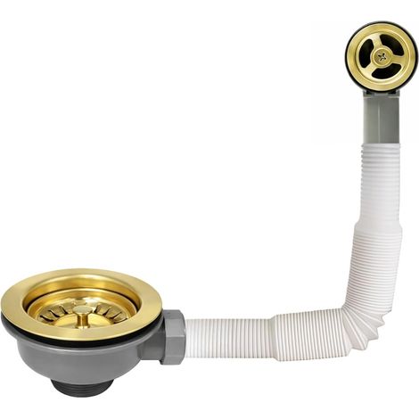 Kit de trop-plein pour évier de cuisine - 114 mm - Doré poli - Tête ronde (1/5)