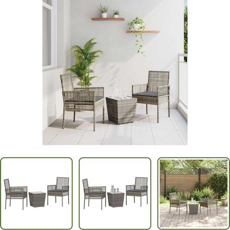 Table jardin - Ensemble bistro de jardin 3 pcs Gris polyrotin (1/5)