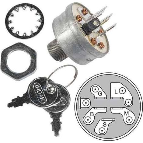 MTD INTERRUTTORE A CHIAVE 3 POSIZIONI (MARCIA, ARRESTO, CONTATTO) 6 PIN METALLO CON DADO E CHIAVI 725-1396A