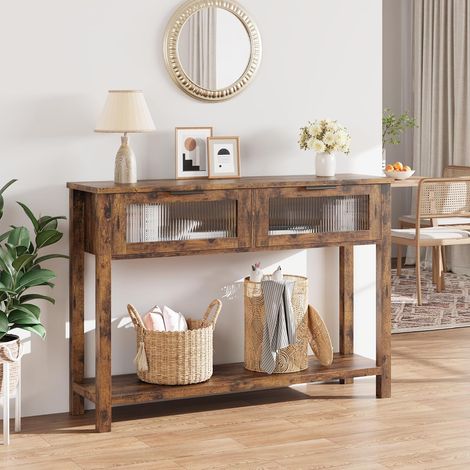 Table Console Rustique Marron avec 2 Tiroirs et Étagère (1/5)