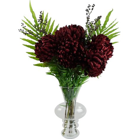 95cm Red Chrysanthemum Artificial Flowers Glass Bubble Vase (1/5)