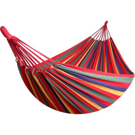 Amaca Da Giardino E Outdoor Con Sacca Trasporto Fasce Di Fissaggio E Moschettoni Inclusi Sistema Anti Ribaltamento Relax Cotone Robusto Portata 300 Kg 270 x 150 Cm Rosso (1/5)
