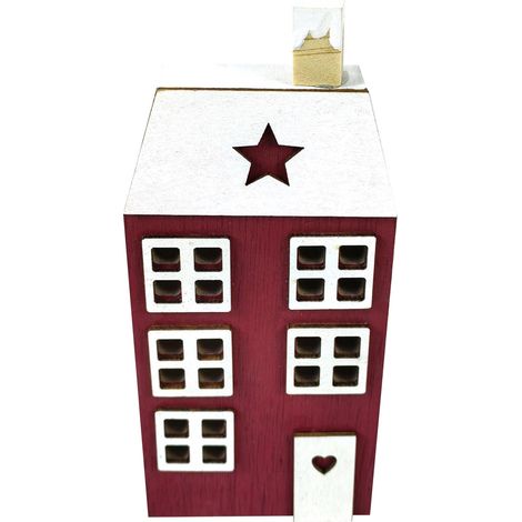 TrendLine Deko Holzhaus Weihnachten 26 x 23 x 26 cm rot-weiß Figur