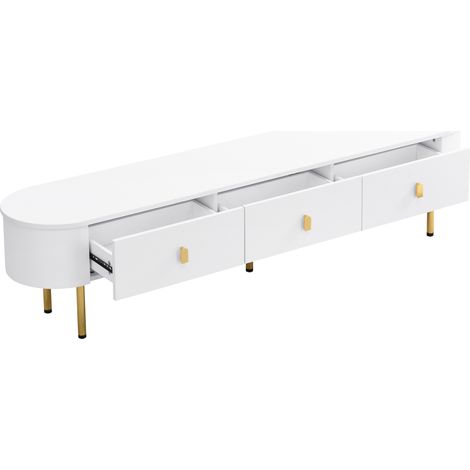 Ensemble meuble TV et table basse blanc avec pieds et poignées dorés, rangement avec tiroirs (1/5)