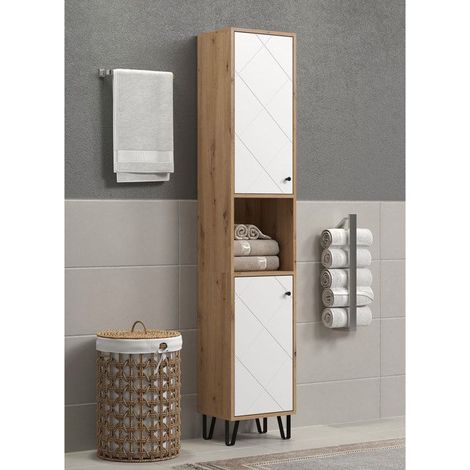 Armadio alto con due ante - TRENDTEAM - Serie Touch - Bianco/Marrone - 36 cm di larghezza (1/5)