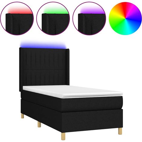 Lit simple Lit adulte Sommier à lattes de lit matelas et LED Noir 100x200 cm Tissu (1/5)