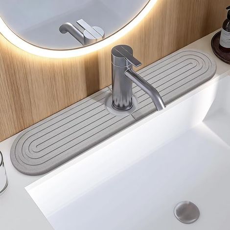 tapis, Anti éclaboussures en Diatomite, Tapis Absorbant pour Robinet de Cuisine, Tapis de Robinet pour Évier, Tapis Egouttoir, pour Cuisine et De Salle de Bain, Gris foncé - 40 x 10 cm (1/5)