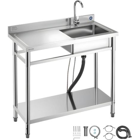 100x50x94 cm Évier Inox Professionnel Autoportant 1 Bac avec Robinet pour Buanderie Garage et Restaurant (1/5)