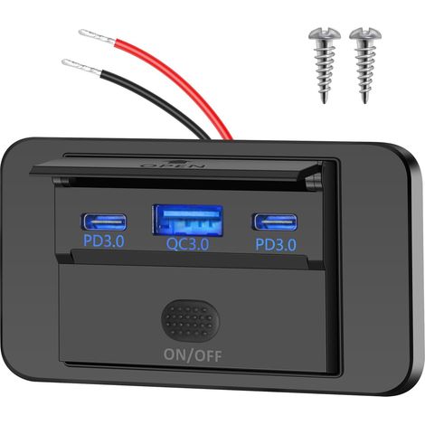 3 Port USB Charger Socket, Dual PD3.0 USB C and QC3.0 USB A Charger with Switch, USB Adapter for 12V/24V Camper, Car, Van, Boat, Caravan (1/5)