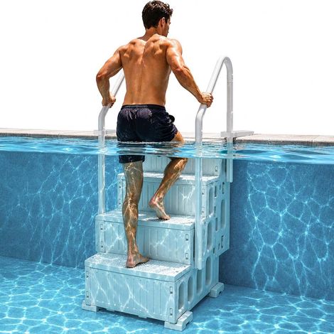 Charge 181 kg et Sécurité Renforcée Escalier de Piscine 4 Marches avec 2 Rampes Accès Facile Piscine Creusée et Terrasse Blanc (1/5)