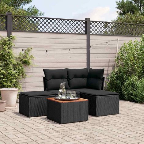 vidaXL Set de muebles de jardín 5 pzas y cojines ratán sintético negro (1/5)