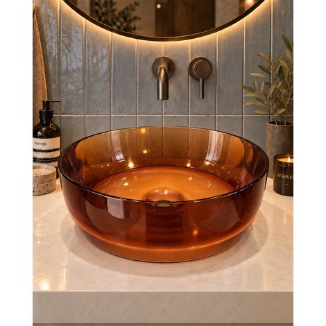 Lavabo 40 cm ciotola da appoggio Ischia in resina ambra (1/5)
