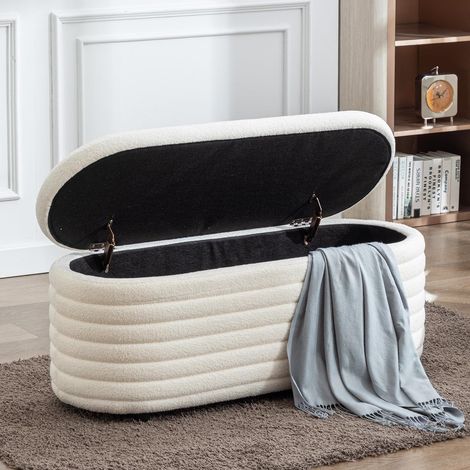 Wahson Banco de Almacenaje Tapizado en Lana Sintética, Banco Otomano Moderno con Espacio de Almacenamiento para Dormitorio, Entrada y Sala de Estar, Blanco